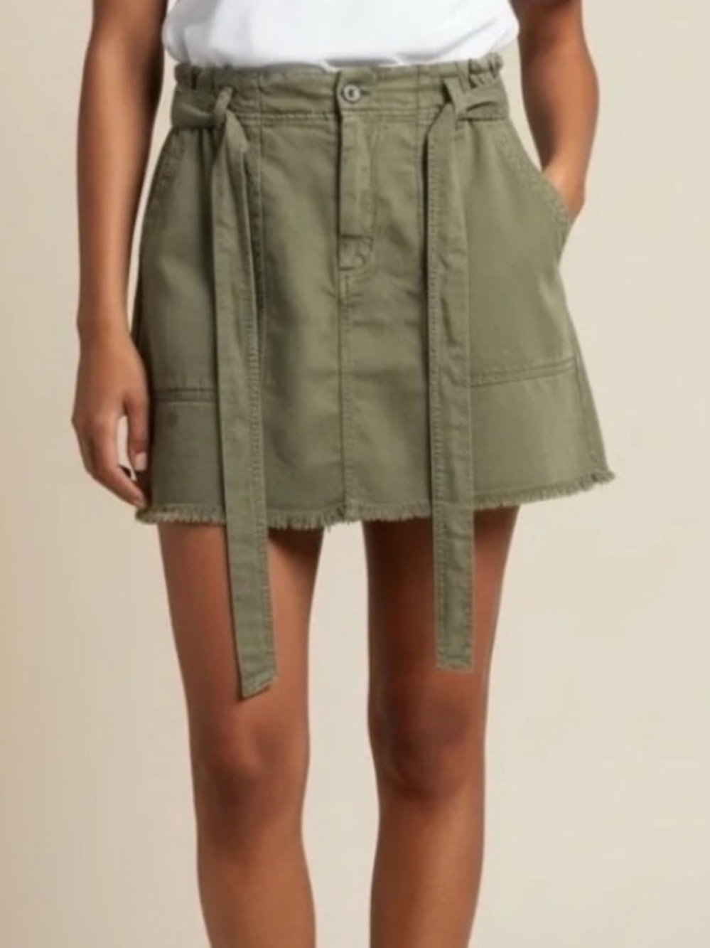 cloth & stone | Women’s Olive Green Linen Blend Raw Hem Utility Mini Skirt Sz XL